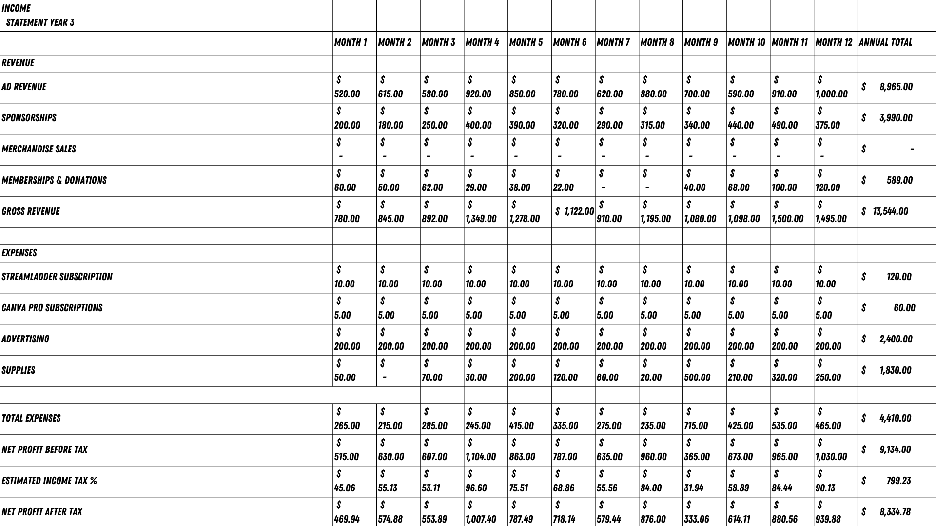 Financial plan projections ebi s business plan